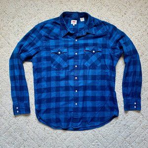 Levi's Barstow Flannel Western Shirt - Blue Buffalo Plaid - XL